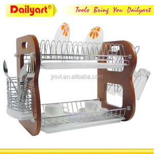 2 طبقات خشبية الدائمة رفرف اطباق المطبخ - Product Image 2