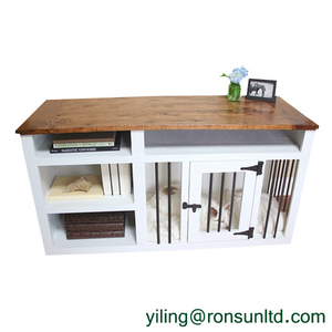 Meuble TV en bois massif avec étagères, table, cage pour chien, niche - Product Image 2