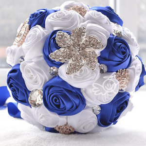 ZERO <span class=keywords><strong>Bouquet</strong></span> da Sposa Artigianale per Damigelle, Altezza 31cm, Fiori di Seta Blu per Matrimoni - Product Image 3