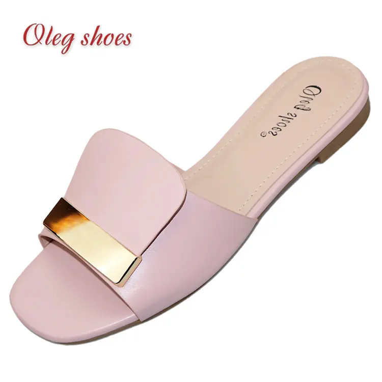 Olegshoes Name brand 2021 casual shoes women fashion wholesale pu ladies flat designer slides women slippers for women slippers