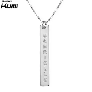 wholesale handcraft Engraved Vertical Bar 10K White Gold Necklace For Men