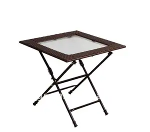 Cheap Small Folding Glass Table With Rattan Rim
