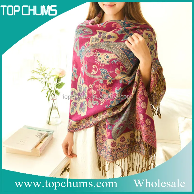 wholesale latest design elegant embroidery tassel pashmina nepal kashmir shawl