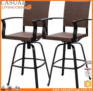 Luar 2 Pcs Coklat Kontra Tinggi Putar Kursi Bar Semua Cuaca Rotan Patio Furniture Set dengan Aluminium Bingkai