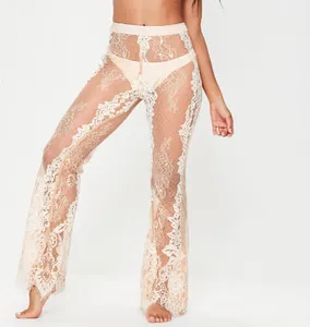 Pantalon Transparent en gaze pour femme, bas de plage Long en dentelle, pour fille, nouvelle collection