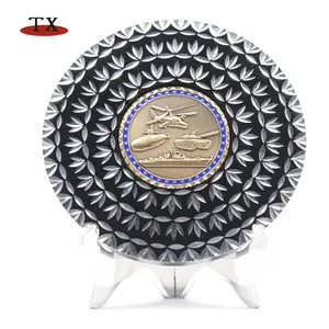 souvenir round shape carved engraved figures battle ship metal coin plate with support