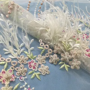 花式设计孔雀羽毛女士连衣裙蕾丝面料