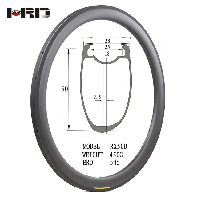 HRD-RX50D 3K 매트 Toray T700 클린처 도로 변죽 50mm 탄소 변죽 최고 빛 700C 도로/Cyclocross 자전거 변죽