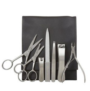 Alat perawatan kuku kaki bermerek Jerman baja tahan karat Set alat manikur pedikur <span class=keywords><strong>Kit</strong></span> dalam tas kulit asli