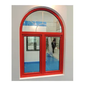 Bingkai Jendela PVC Jendela Badai Geser Horizontal dengan Bagian Lengkung Tetap Kaca Jendela Kamar Mandi