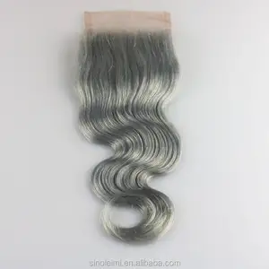 100% Cinza Prata Cabelo indiano da Onda Do Corpo Lace Encerramento frete grátis