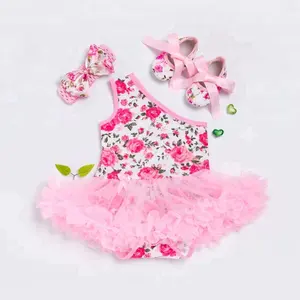 꽃 분홍색 평야 착용 새로 태어난 아기 옷 의류