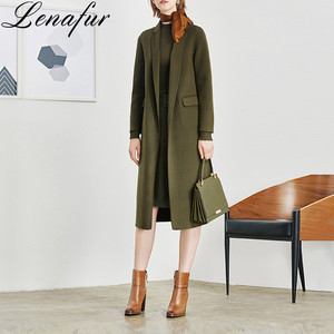 Moda Casual Grigio Chiaro Navy Verde Inverno Lungo <span class=keywords><strong>Cappotto</strong></span> di Pelliccia di Lana Double Face 100% Agnello di Pecora Cashmere <span class=keywords><strong>Cappotto</strong></span> di Pelliccia per Le Donne - Product Image 2