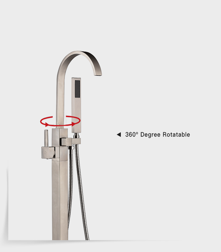 Freestanding Bathtub Faucet Tub Filler Brushed Nickel Floor Mount Brass Single Handle Bathroom Faucets With Hand Shower