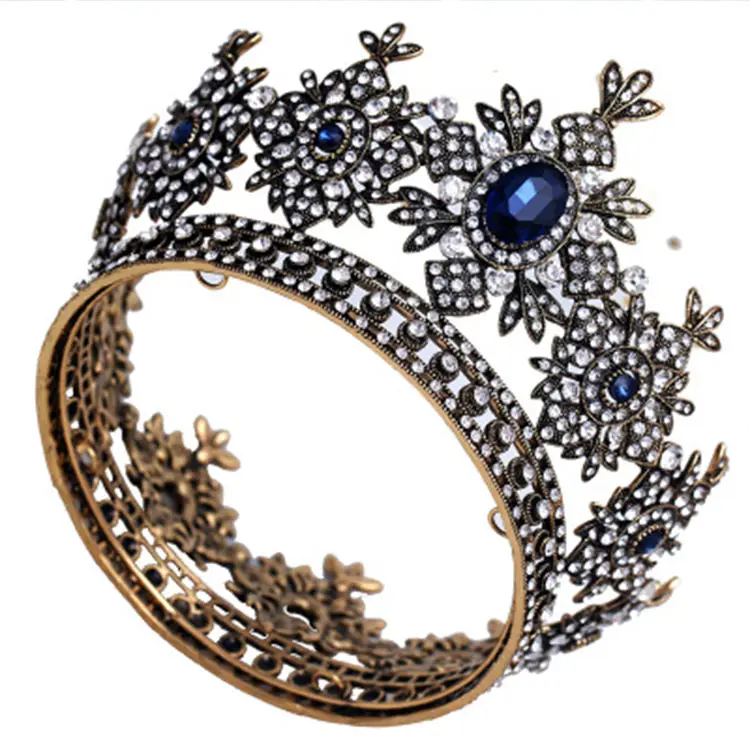 Grosir Mahkota Kontes Berlian Imitasi dan Tiara Kustom Kristal Bulat Aksesoris Rambut Pernikahan