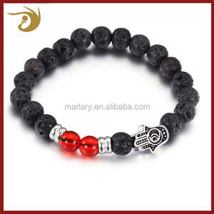 Hecho a mano de acero inoxidable joyería Hamsa pulseras religiosas personalizadas piedra volcánica pulsera de cuentas - Product Image 1