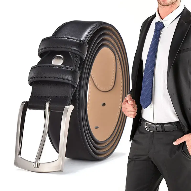 Men's Business Classic Full Grain Genuine Leather Men Dress Belt with Single Prong Buckle