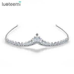 LUOTEEMI Bridal Tone Clear Cubic Zirconia Crystal Diamante Tiara For Women Princess Bridesmaid Headband Hair Accessories