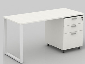 Elegant <strong>White</strong> Wooden Office <strong>Computer</strong> <strong>Desk</strong> with Cabinet and Metal Leg - Product Image 2