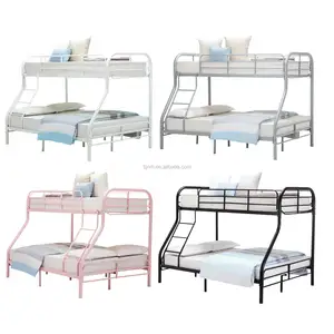 Double Deck Single Over Double Metal Bunk Bed For 3 People Đồ Nội Thất Phòng Ngủ Cho Trẻ Em