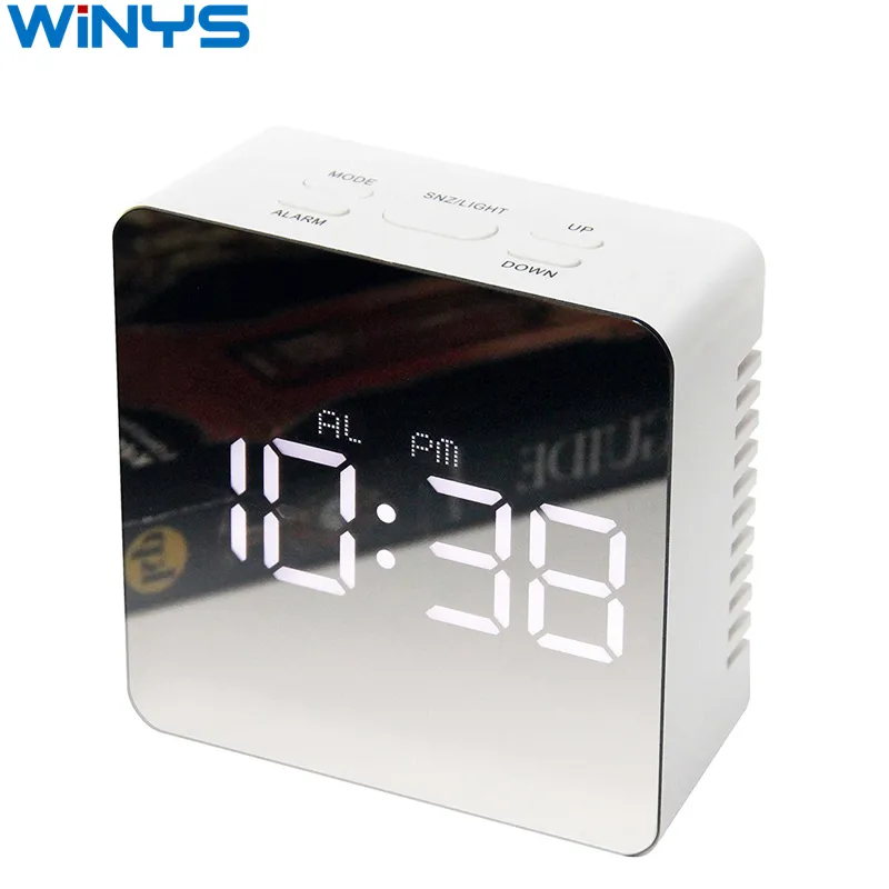 Digital Modern Mirror Alarm Clock with Thermometer Function LED Blue White Light Table Top Clock Snooze