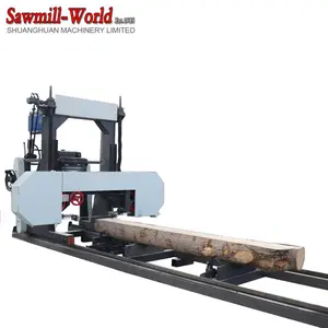 new log cutting diesel portable horizontal band saw mill woodworking machinery