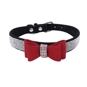 럭셔리 가죽 개 목걸이 라인 석 Bowtie 애완견 칼라 - Product Image 5
