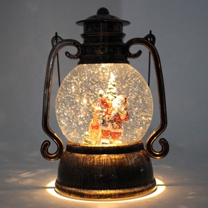 Lanterne de noël Antique OEM en résine, décor à piles de noël, paillettes filtrantes, musicale, Led, lanterne de neige - Product Image 2