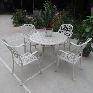 Set <span class=keywords><strong>da</strong></span> Pranzo <span class=keywords><strong>Rotondo</strong></span> Bianco per Esterni con Tavolo e Sedie in Alluminio Pressofuso per <span class=keywords><strong>Giardino</strong></span> - Product Image 2