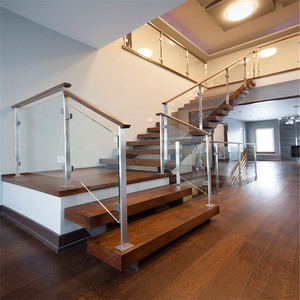 Escalier droit en acier et bois pour l'intérieur, cm, avec Design de balustrade en verre, justaucorps - Product Image 3