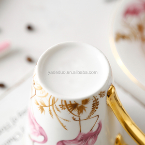 Gốm 450ml mới lạ cốc cà phê và muỗng sứ <span class=keywords><strong>Flamingo</strong></span> cốc trà với vàng xử lý - Product Image 4