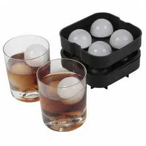 4 Hole Reusable BPA Free Round Shape Whiskey Silicone Ice Cubes Ball Maker Mold