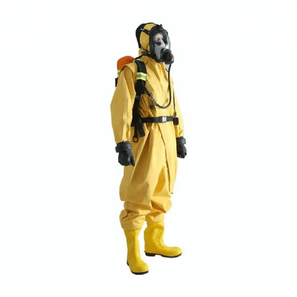 วัสดุพีวีซีสีเหลืองเคมีป้องกันชุด Hazmat