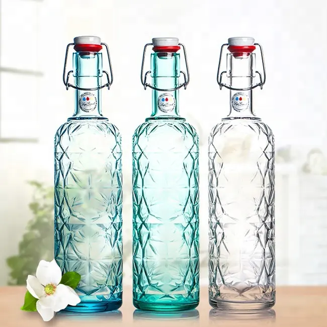 Wholesale Manufacturer 250ml 500ml 750ml 1000ml Flip Top Cap Glass Bottles Beverage Water Bottle with Buckle Lid Swing Top