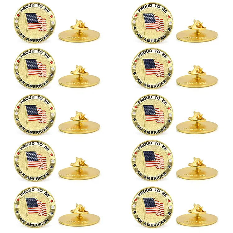 Aangepaste Prachtige Messing Casting Ronde Badge Amerikaanse Vlag Revers Pin