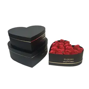 Huiya set heart shape red pink black white 3 pcs rose flower box recyclable for gift box flower and box support oem