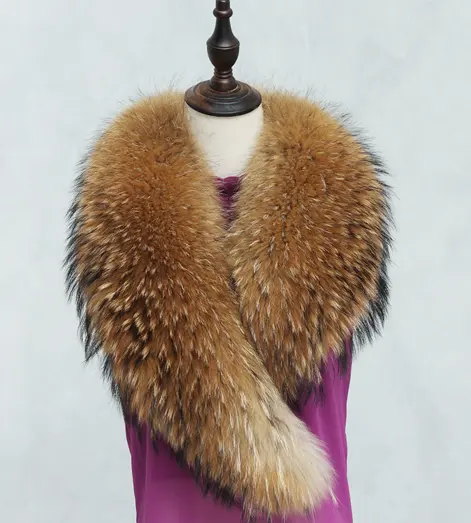 Factory Price Fur Trimming/Real Racoon Fur Natural Raccoon Large Fur Collar