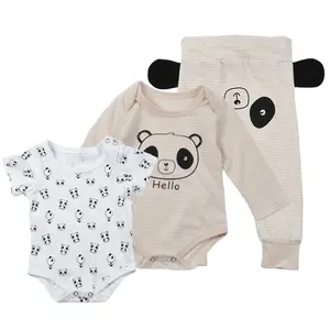 Set Pakaian Bayi Laki-laki 3 Potong, Pakaian Katun Hewan Panda, Set Pakaian Bayi Baru Lahir