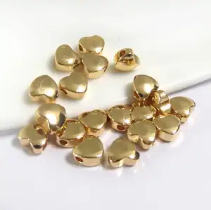 High quality bulk brass spacer beads 24K gold plated metal beads for DIY jewellery wholesale heart beads