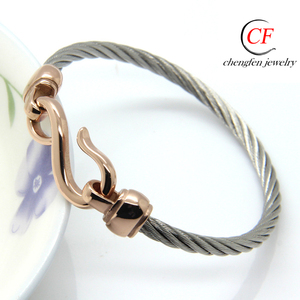 Chengfen Stainless Steel Dubai <strong>Kada</strong> Bracelet Bangles Silver Rose Gold Wire Bangle Hook Clasp Bangle Bracelet