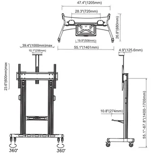 Carrinho de televisão móvel de alta qualidade, adequado para tv, 65 a 86 lcd, tv ou painel plano interativo, montagem de parede fácil de mover, suporte para carro