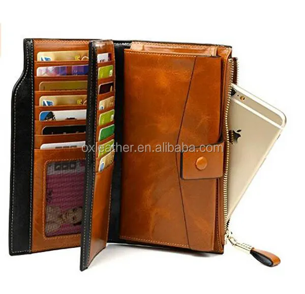 Women's Genuine Leather Wallets Long Zipper Clutch Purses Handbags