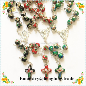 2016 Venta al por mayor Rosario, 8mm perlas cloisonne del collar del rosario, de la cadena de rosario católico con la cruz - Product Image 4