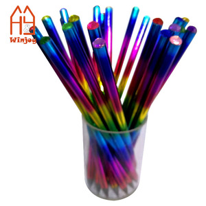 <span class=keywords><strong>Crayon</strong></span> de couleur arc-en-ciel personnalisé avec mine grise HB pour enfants, crayons cadeaux brillants en feuille <span class=keywords><strong>laser</strong></span> en vrac. - Product Image 2
