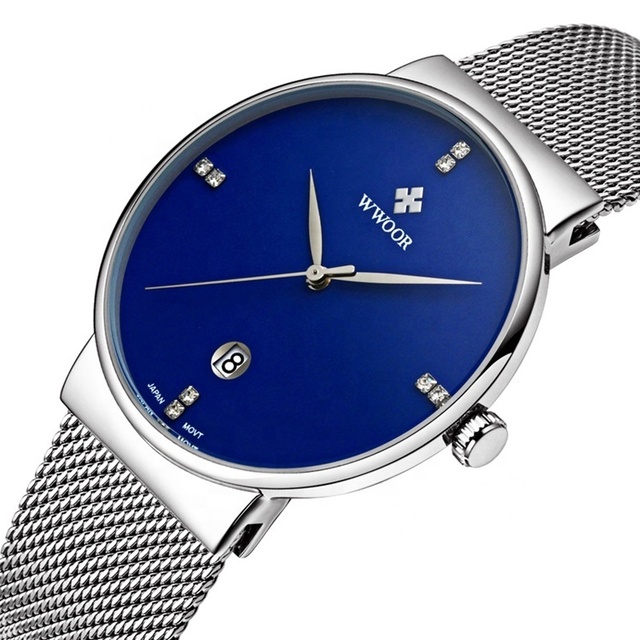 WWOOR 8018 Fashion Stainless Steel Golden Luxury Diamond Minimalist Men Wrist Watch