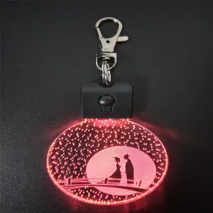 LED llavero de acrílico de forma redonda, romance, amor brillante luz de la noche de 7 colores cambiantes 3d efecto mini regalo para los niños