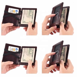 cuero genuino de la moda minimalista RFID bloqueo Slim para hombre dinero billetera mágica con correas elásticas - Product Image 2