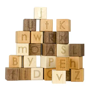 wholesale Custom wood Alphabet ABC toy building cubes for kids