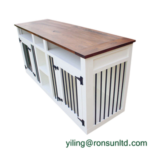 Meuble TV en bois massif avec étagères, table, cage pour chien, niche - Product Image 4