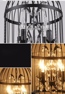 Simig aydınlatma amerikan retro yaratıcı kristal kuş kafesi demir kolye ışıkları salon için - Product Image 5